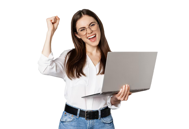 Imagen de mujer con pc para Facturación Electrónica y Control de Inventarios